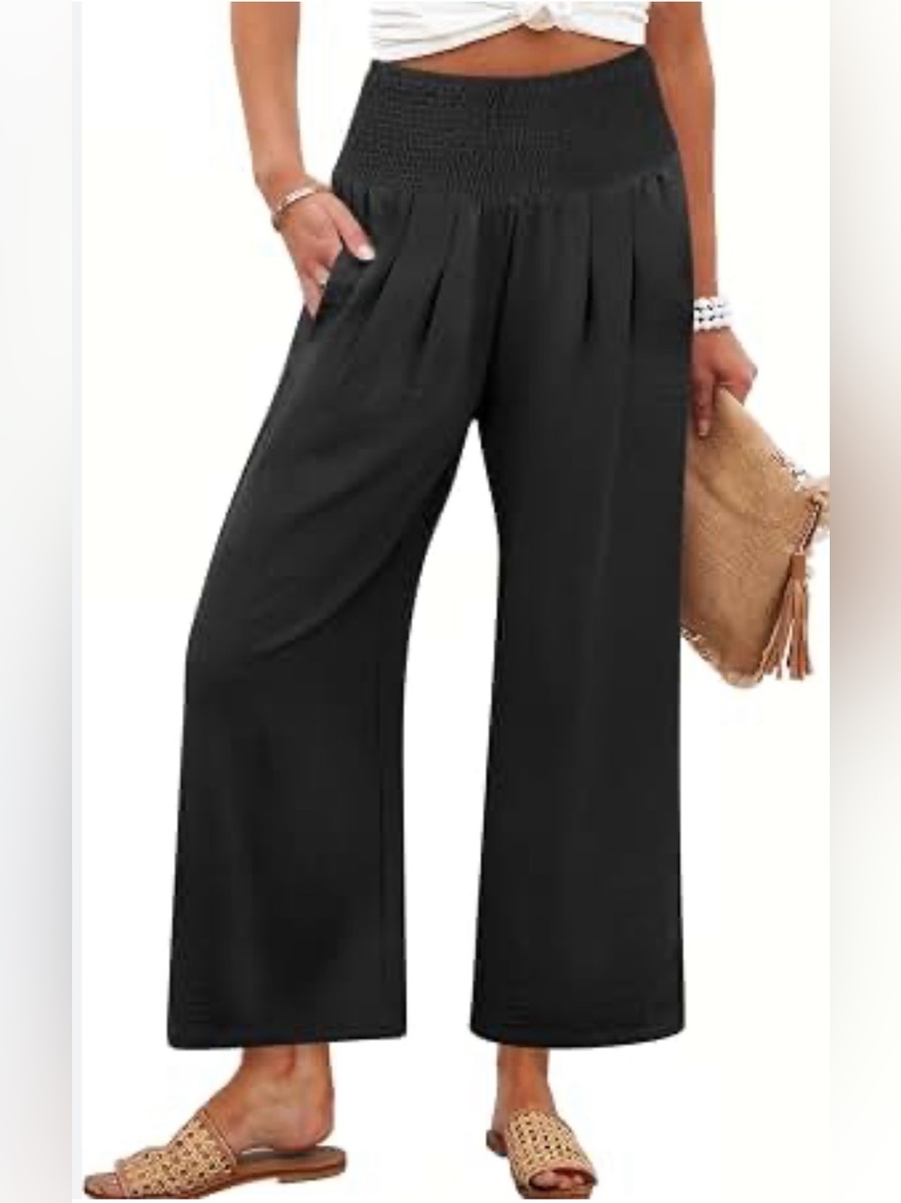 Free People Black Wide-Leg Smocked Waist Pants